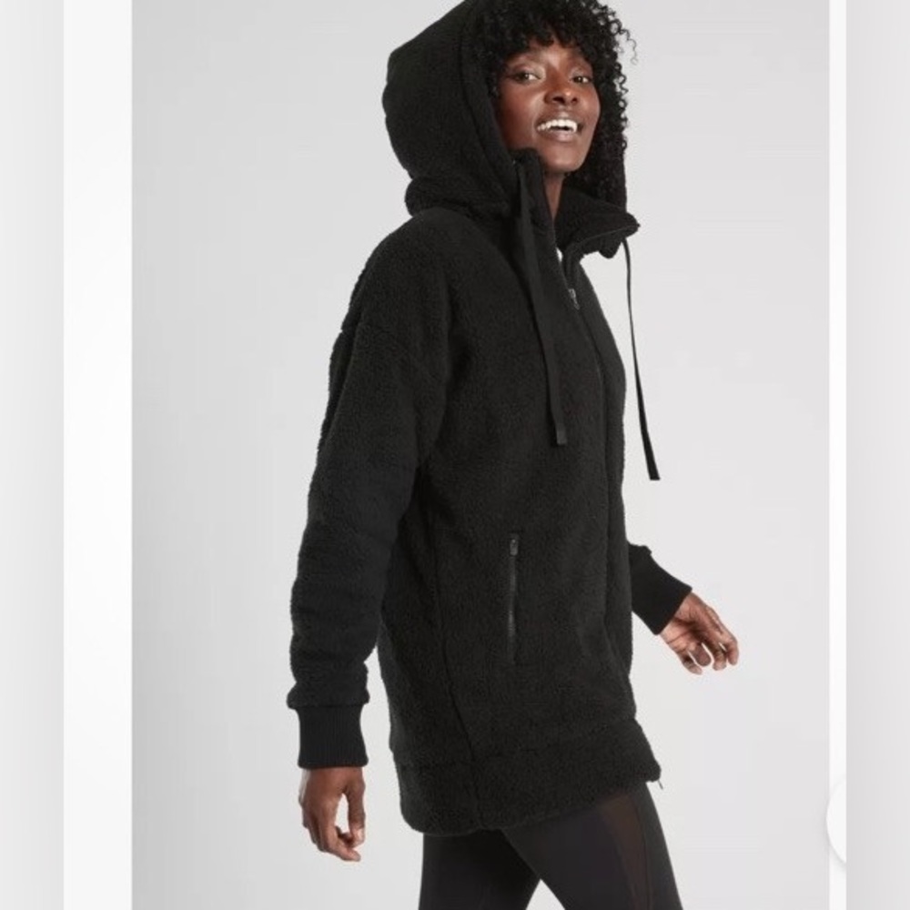 Athleta | Tugga Long Sherpa Jacket | Black Sherpa | Small - Picture 2 of 6